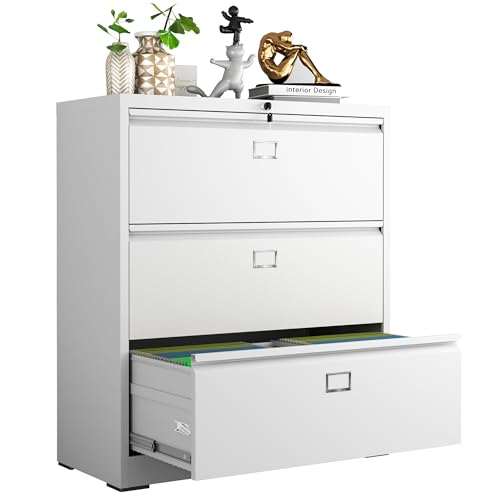 VIYET 4 Drawer Lateral File Cabinet with Lock,3 Drawer Metal Filing Cabinets, Home Office Storage Cabinet for Hanging Files Letter/Legal/F4/A4 VIYET