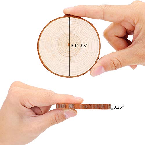 Fuyit Natural Wood Slices 25 Pcs 3.1-3.5 Inches Craft Wood Kit Unfinished Predrilled with Hole Wooden Circles Tree Slices for Arts and Crafts Fuyit