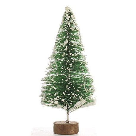 Package of 6 Miniature Frost Covered Winter Green Sisal Bottle Brush Trees on Wood Bases for Crafting Holiday Displays, and Miniature Work Factory Direct Craft