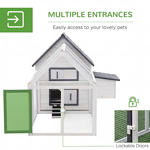 PawHut 65" Chicken Coop Wooden with Detachable Run, Outdoor Chicken House Poultry Cage Hen with Nesting Box, Removable Tray, Roosting Bars, Ramp, for