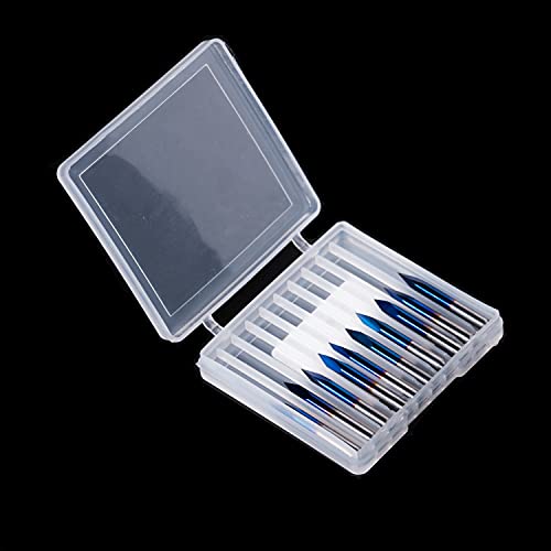 10pcs Triangular CNC Router Bits V-Bit, 30 Degree 0.1mm Engraving Bits, 1/8” Shank Nano Blue Coating Sharp Pyramid Bits for Acrylic Wood MDF Aluminum FoxAlien