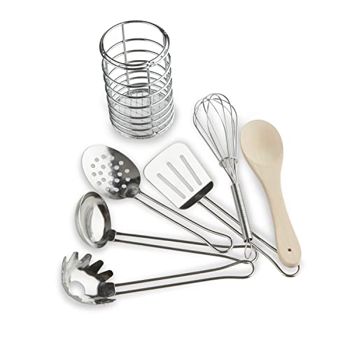 Melissa & Doug Stir and Serve Cooking Utensils (7 pcs) - Stainless Steel and Wood - WoodArtSupply