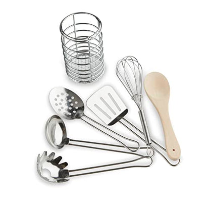 Melissa & Doug Stir and Serve Cooking Utensils (7 pcs) - Stainless Steel and Wood - WoodArtSupply