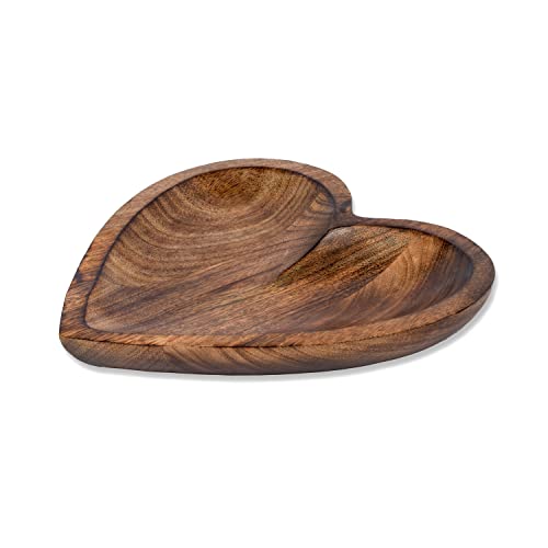 EDHAS Mango Wood Heart Curved Shaped Decorative Bowl for Table Centerpieces Home Party Wedding Décor (10" x 10" x 1.5") - WoodArtSupply