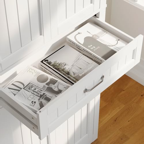 Gizoon 71'' Kitchen Pantry Storage Cabinet, Freestanding Cupboard with 4 Barn Doors and 4 Adjustable Shelves, Hutch Bar Cabinet with Large Drawer for Gizoon