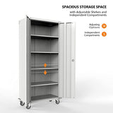 VINGLI 72" Tall Metal Storage Cabinets with Doors and 4 Adjustable Shelves for Garage, Office, Classroom, Laundry&Utility Room with Wheels, Grey, 32W VINGLI