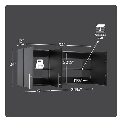 Prepac Elite 54" Wall Cabinet, Black Storage Cabinet, Bathroom Cabinet, Pantry Cabinet with 2 Adjustable Shelves 12" D x 54" W x 24" H, BEW-5424