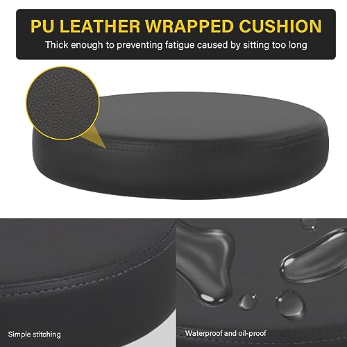 WKWKER Round Rolling Stool with Footrest PU Leather Height Adjustable 360° Swivel Stool with Wheels Office Stool Chair Home Drafting Work Studio Shop WKWKER