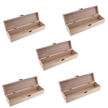 IULAVP Unfinished Wood Box, 5 Pack Ready to Decorate Wooden Box with Hinged Lid, Craft Box Pencil Box for Tea Trinket Storage, Make Your Own Gift, IULAVP