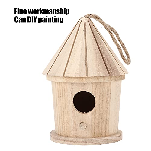 Wooden Bird House, Round Shaped Hanging Bird House, Heavy Duty Outdoor Hanging DIY Painting Decorative Bird House Use for Garden Outside Mokernali