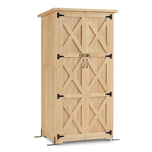 MCombo Wood Sheds & Outdoor Storage, Garden Tool Shed with Lock, Wooden Outdoor Storage Cabinet with Double Doors for Patio 1628 (Medium) - WoodArtSupply