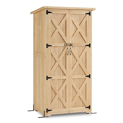 MCombo Wood Sheds & Outdoor Storage, Garden Tool Shed with Lock, Wooden Outdoor Storage Cabinet with Double Doors for Patio 1628 (Medium) - WoodArtSupply