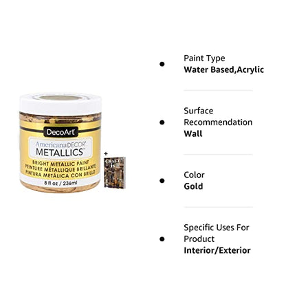 DecoArt Americana Decor Metallics 24K Gold Paint - 8oz Metallic 24K Gold Acrylic Paint - Water Based Multi Surface Paint for Arts and Crafts, Home - WoodArtSupply