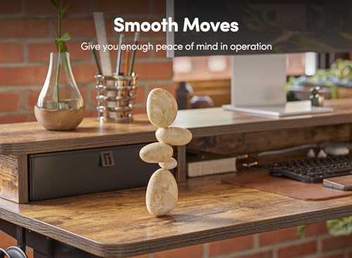 FEZIBO 55 x 24 Inch Height Adjustable Electric Standing Desk with Double Drawer, Stand Up Desk with Storage Shelf, Sit Stand Desk, Rustic Brown FEZIBO