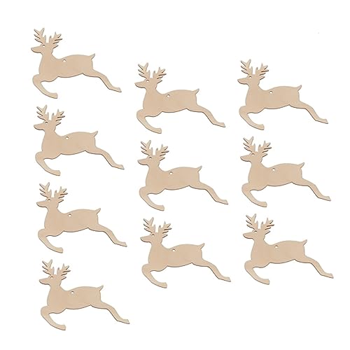 ABOOFAN 10pcs Unfinished Wooden Slices Wood Cutouts Unfinished Wooden Christmas Cutouts Christmas Ornaments Xmas Christmas Deer Pendants Ornament ABOOFAN