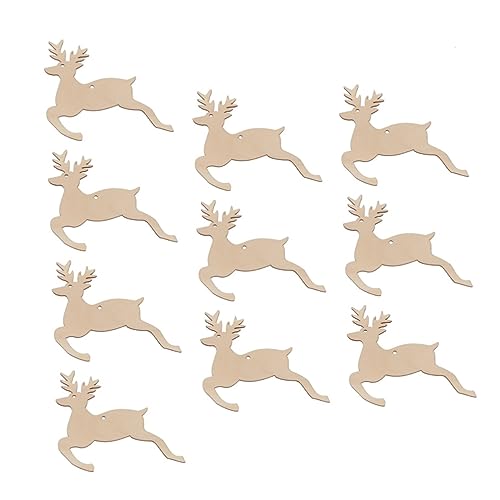 ABOOFAN 10pcs Unfinished Wooden Slices Wood Cutouts Unfinished Wooden Christmas Cutouts Christmas Ornaments Xmas Christmas Deer Pendants Ornament