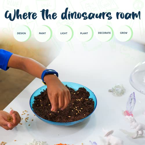 Bryte Dinosaur Light Up Terrarium Kit for Kids | Create a Dino Habitat with Real Plants, Figurines, Volcano & LED Lights | DIY Science Kit, STEM BRYTE