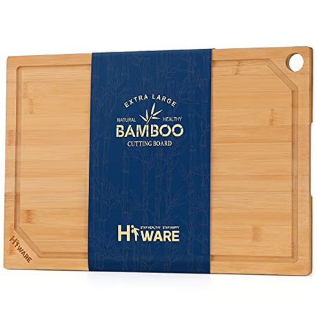 Hiware Extra Large Bamboo Cutting Board for Kitchen, Heavy Duty Wood Cutting Boards with Juice Groove, 100% Organic Bamboo, Pre Oiled, 18" x 12" HIWARE