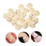 KALLORY 20pcs Doll Wooden Beads Wood Round Beads Wooden Balls Unfinished Wood Beads Jewelry Making Beads Smiling Face Bead Jewels Wooden Beads for KALLORY