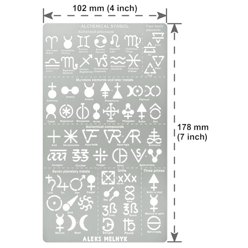 Aleks Melnyk No.398 Metal Stencil, Alchemical Symbols, Small Stencil, 1 PC, Template for Wood Burning, Engraving, Crafting, Scrapbook - WoodArtSupply