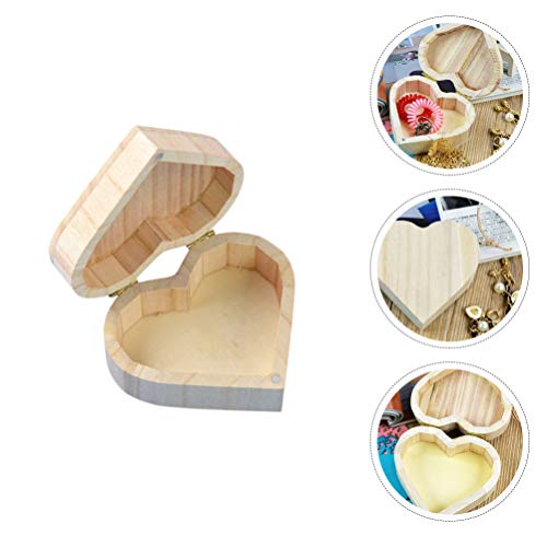 Healifty 2pcs Box Wooden Box Valentines Day Heart Wood Block Necklace Storage Heart- Shaped Wooden Things to Paint Kids Jewelry Organizer Gift