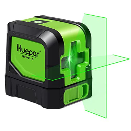 Huepar Cross Line Laser - DIY Self-Leveling Green Beam Horizontal and Vertical Line Laser Level with 100 Ft Visibility, Bright Laser Lines with 360° Huepar