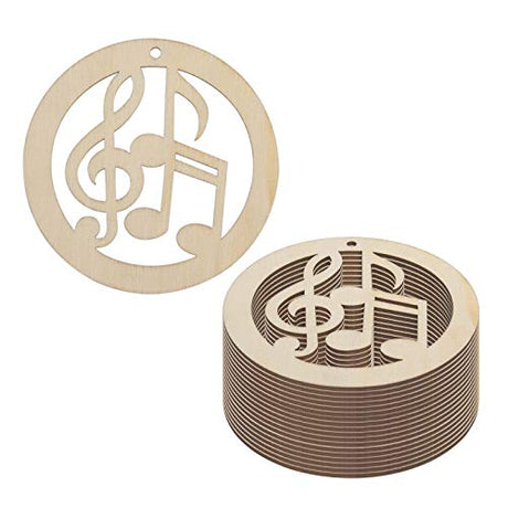 JANOU 20pcs Music Notes Shaped Wood DIY Craft Cutouts Musical Notes Unfinished Wood Gift Tags Ornaments with Ropes for Wedding Christmas Party JANOU