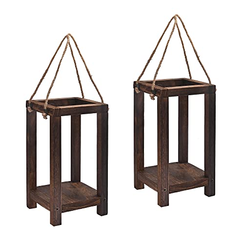 Yorkmills Wedding Lantern Candle Holders for Table Centerpiece Set of 2, Farmhouse Decor Hanging Wooden Candle Holder for Flameless Candles, Rustic - WoodArtSupply