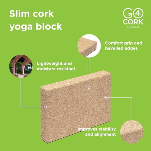 Go4Cork Cork Yoga Block - Slim | 8 x 12 x 2" | Non-Toxic, Alternative to Foam Yoga Bricks | Odorless, Soft, Non-Slip, Yoga Wedge | Yogi Gift Go4Cork