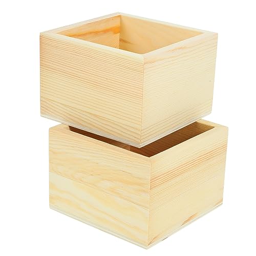 Zerodeko 2pcs Box Food Containers Craft Organizer Wood Crates Unfinished Small Wooden Crate Wooden Container Small Storage Containers Crates for - WoodArtSupply