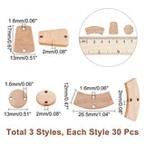 CHGCRAFT 90Pcs 3 Styles Unfinished Wood Charms Connectors Links Double Holes Round Curved Trapezoid Pendant Link for DIY Bracelet Earring Necklace CHGCRAFT