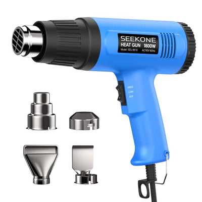 SEEKONE Heat Gun, 1800W Heavy Duty Hot Air Gun Kit with 572℉&1112℉ Dual-Temperature Settings and 4 Nozzles for Shrinking PVC,Stripping Paint, Crafts