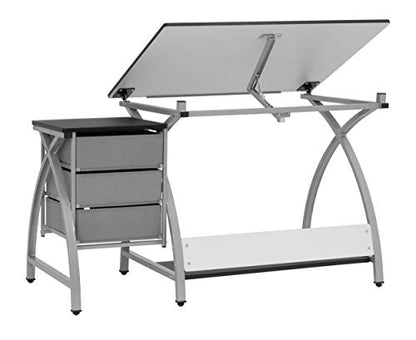 SD STUDIO DESIGNS 2 Piece Comet Craft Table | Angle Adjustable Top and Stool | Silver/Black