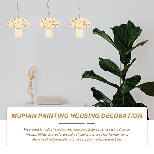 SEWACC 50 Sets Wooden Mushroom Cutouts Unfinished Wood Shapes Blank Wood Embellishments with Hemp Ropes for DIY Projects Home Decor SEWACC