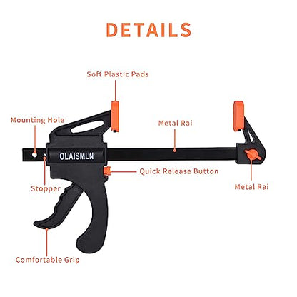 Olaismln 4-Pack 6 inch Bar Clamps for Woodworking, One-Handed Clamp/Spreader, Trigger Clamps with 150 lbs, Quick-Change F Clamp for Gluing Securing, - WoodArtSupply