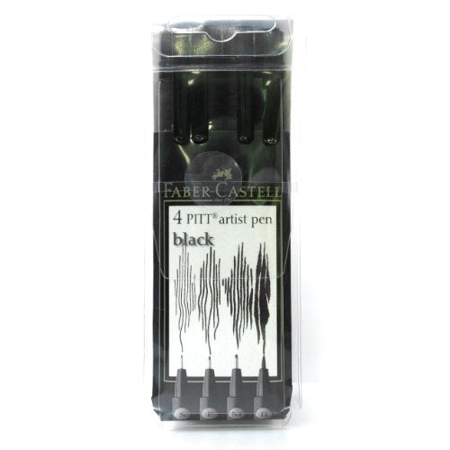 Faber-Castell FC167100 Pitt Artists Pen Assortments - Assorted Sizes - Set of 4 - Black