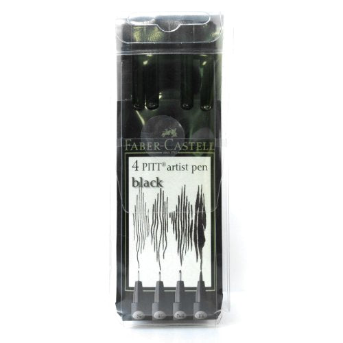 Faber-Castell FC167100 Pitt Artists Pen Assortments - Assorted Sizes - Set of 4 - Black - WoodArtSupply