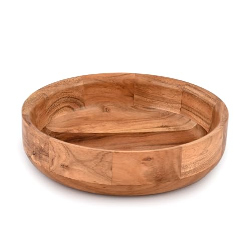 Kaizen Casa Wooden Round Shaped Serving Bowl For Fruit,Dessert Platter Tray Dish Kitchen Dining Fruit,Dessert,Snack - WoodArtSupply