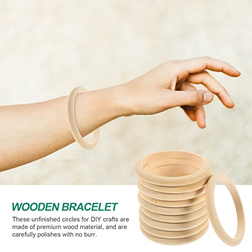 10pcs Wood Bangle Bracelets Unfinished Natural Round Wooden Ring for DIY Craft Project Making Yardwe