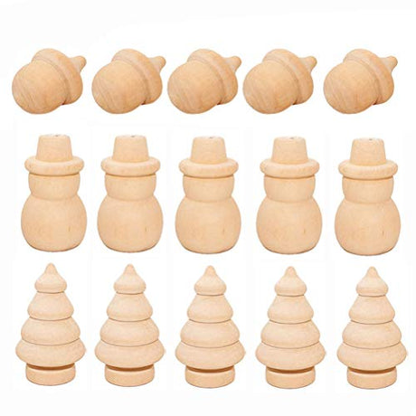 Holibanna 15Pcs Unfinished Wood Christmas Ornaments Snowman Tree Pine Shapes Blank DIY Toy Dolls Holibanna