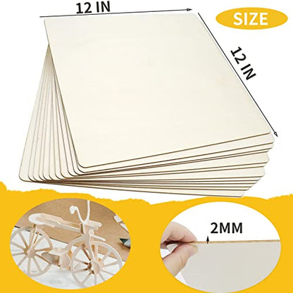 RYKOMO 12 Pack 12 x 12 Inch Basswood Sheets for Crafts, Plywood Sheets Craft Wood Unfinished Squares Wood Boards for DIY Project, Painting, Wood Burning, Wood Engraving, Model, Laser Projects