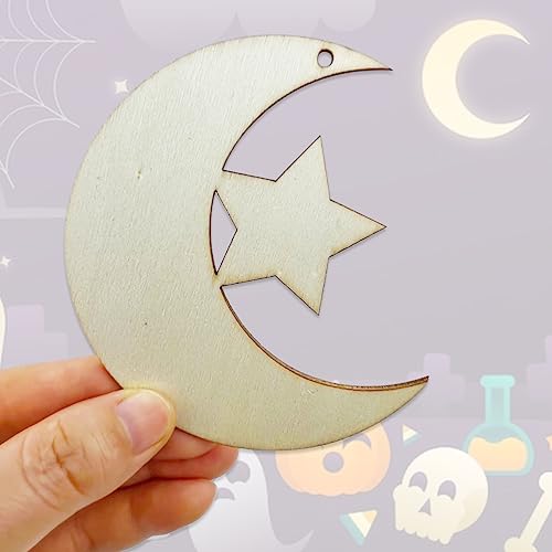 30PCS Unfinished Moon Star Wood DIY Crafts Cutouts - Blank Wooden Moon Star Craft Shapes to Turn into Baby Shower Favors, Christmas Ornaments, Gift