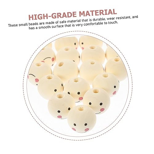 KALLORY 20pcs Doll Wooden Beads Wood Round Beads Wooden Balls Unfinished Wood Beads Jewelry Making Beads Smiling Face Bead Jewels Wooden Beads for KALLORY