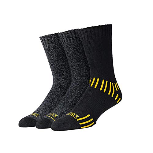 DEWALT 3 Pair Everyday Cotton Blend Work Crew Sock (Black),10-13 - WoodArtSupply