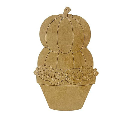 Flower Pot Pumpkin Stack, Fall Shape, Unfinished Wood Cutout, Paint by Line, Build-A-Cross - WoodArtSupply