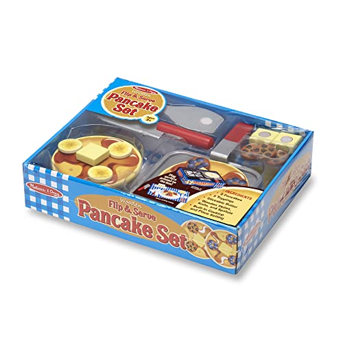 Melissa & Doug Flip and Serve Pancake Set (19 pcs) - Wooden Breakfast Play Food,Brown Melissa & Doug