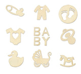 Mini Laser Cuts Wood Shape - Baby - Pram, Rocking Horse, Pacifier, and More - 45 Pieces - 1'' Across Forever in Time