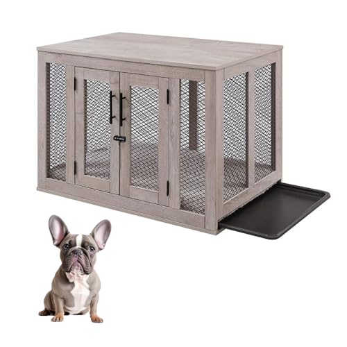 unipaws Dog Crate Furniture, Dog Kennel with Dog Bed and Removable Tray, Dog Cage for Medium Dogs from 25 to 39 pounds Dogs, 26 Inch Height Indoor - WoodArtSupply