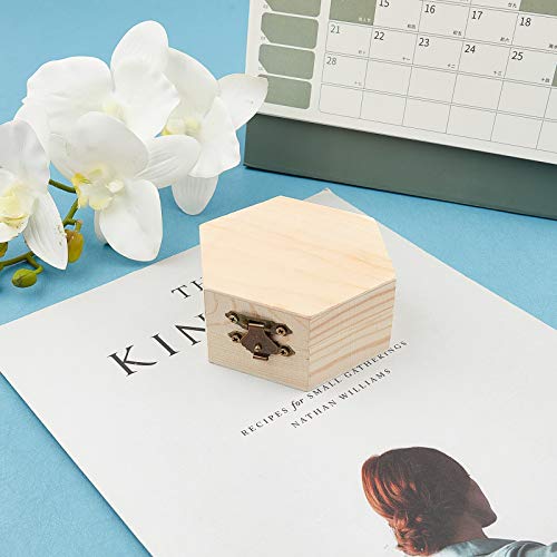 GORGECRAFT 4PCS Unfinished Wood Box Hexagon Wooden Storage Box with Hinged Lid and Front Clasp for DIY Easter Arts Hobbies Jewelry Box, 3.6 x 3.4 GORGECRAFT