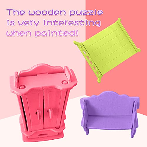 Small Furniture,Hotmisu Dollhouse Furniture and Accessories 34PCS Wooden Dollhouse Furniture Set 3D Puzzle Miniature Puzzle Doll House Furniture Kit Hotmisu